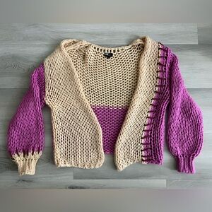 SAACHI Pink and Cream Knit Open Cardigan